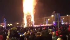 بالفيديو ..  احتراق شجرة عيد الميلاد  في روسيا أثناء الاحتفال برأس السنة