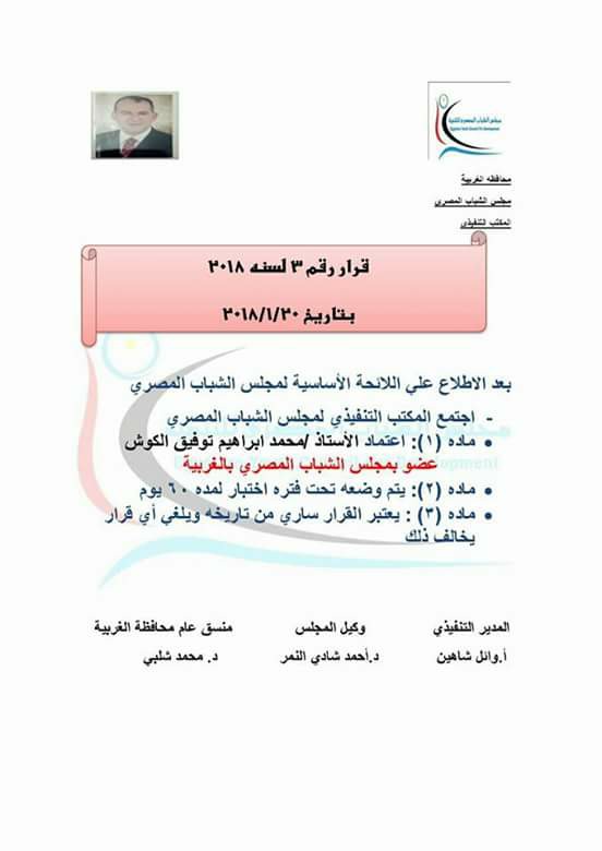 قرار عاجل باعتماد محمد الكوش وأمل موسي أعضاء بمجلس الشباب المصري