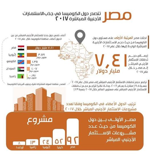 مصر الأولى بين أعضاء ”الكوميسا” فى حجم الاستثمار الأجنبى المباشر